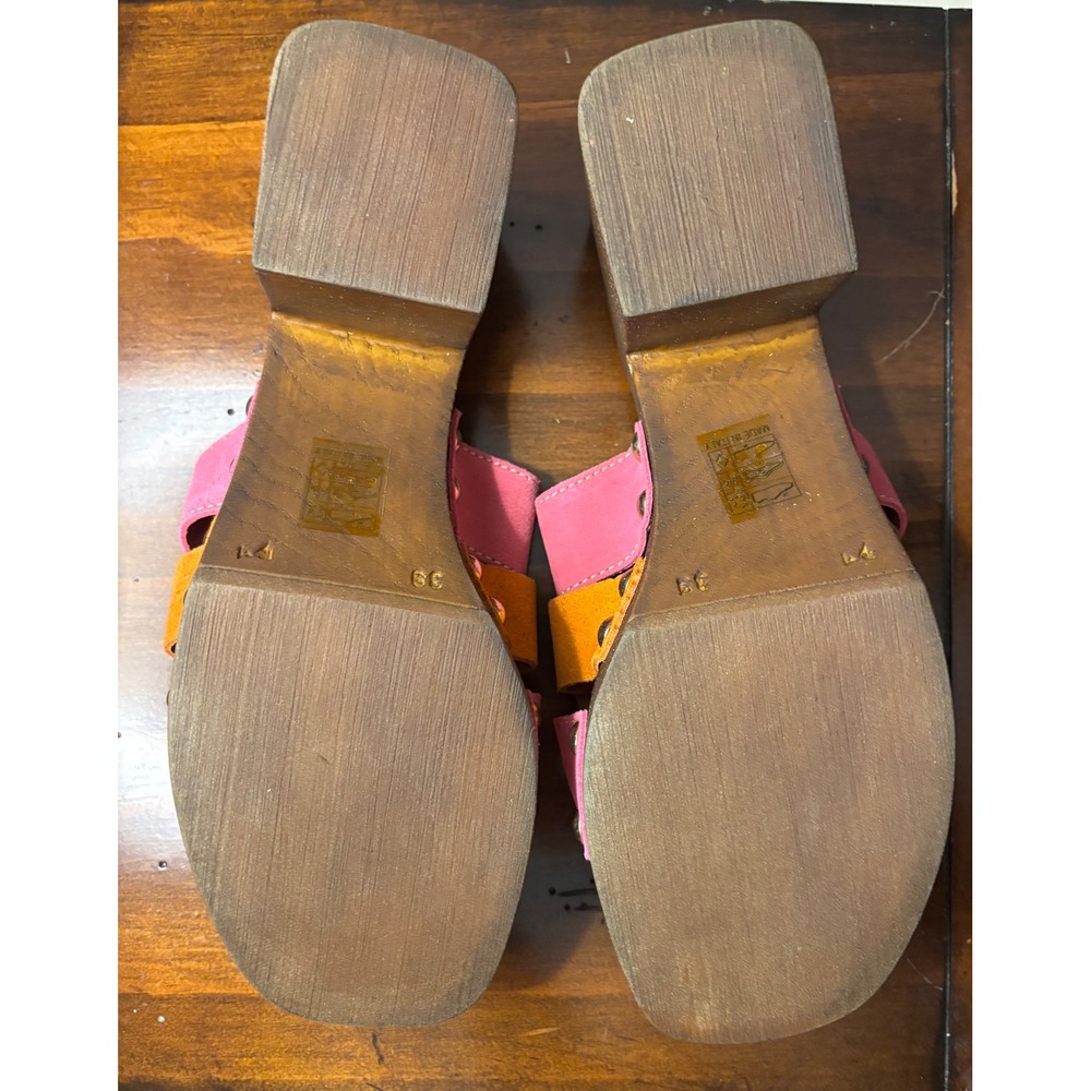 NEW Bernie Mev Platform Slide Sandals Womens Euro 39 US 8 Pink Orange Wood Block - Picture 5 of 7